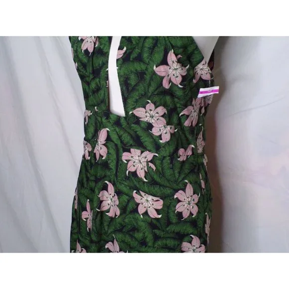 TOPSHOP Hibiscus Floral Halter Midi Dress Green 10 NEW - Picture 8 of 11